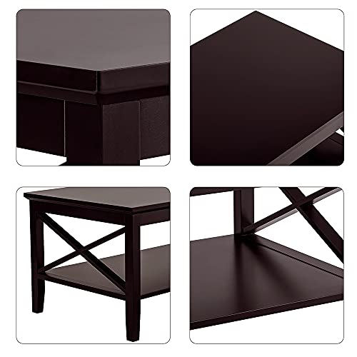 Oxford Coffee Table with Thicker Legs, Espresso Wood Coffee Table with Storage for Living Room 40 inches