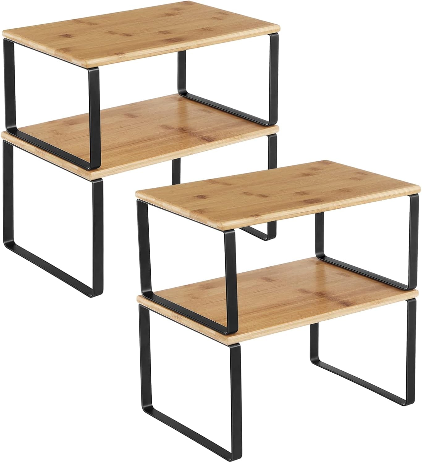 Cabinet Organizer Shelf, Set of 4 Kitchen Counter Shelves, Kitchen Storage, Spice Rack, Stackable, Expandable, Metal and Engineered Wood, Cloud White and Natural Beige UKCS010N01