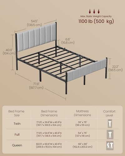 Steel Full Bed Frame with Upholstered Headboard, view 3