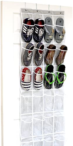24 Pockets Clear Over the Door Shoe Organizer, Gray, view 2