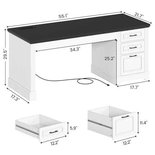 Office Desk with 3 Drawers, 55" Executive Computer Desk with Storage Drawers, view 3