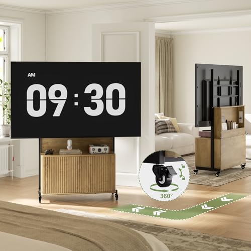 Rolling TV Stand with Mount for 32-75 Inch, Wood, view 4