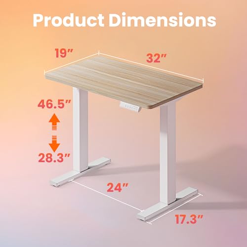 32x19 Inch Small Electric Standing Desk, Adjustable, Light Walnut, view 4