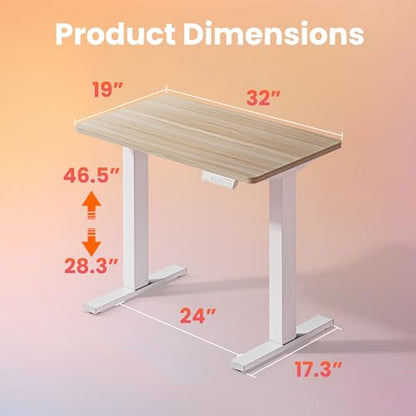 32x19 Inch Small Electric Standing Desk, Adjustable, Light Walnut, view 4