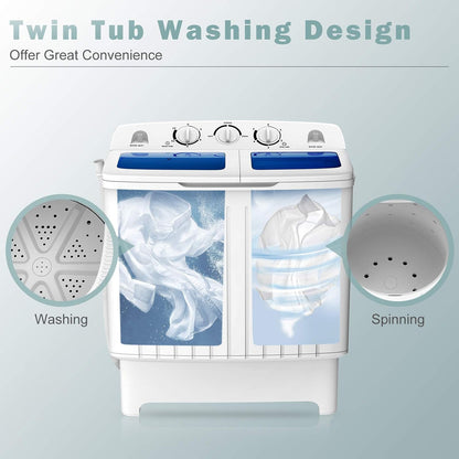 Portable Washing Machine, Twin Tub 20 Lbs Capacity, Compact Laundry Washer(12 Lbs) and Spinner(8 Lbs), Durable Design, Timer Control, Perfect for RV, Apartments and Dorms, Blue+White