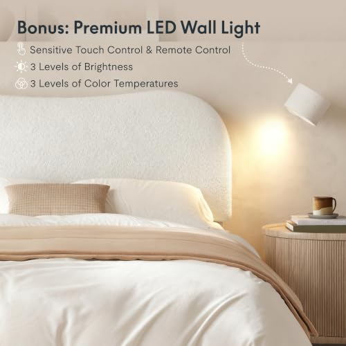 FLEXISPOT Queen Size Boucle Bed Frame with Charging Station&Light, White, view 7