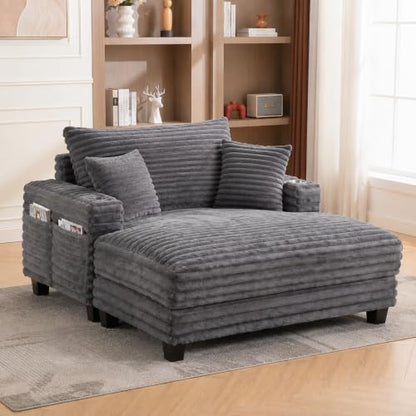 64" Oversized Chaise Lounge Chair Indoor with USB Charging Port & Cup Holder, view 2