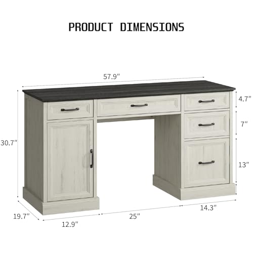58'' Farmhouse Executive Desk with Drawers, view 3