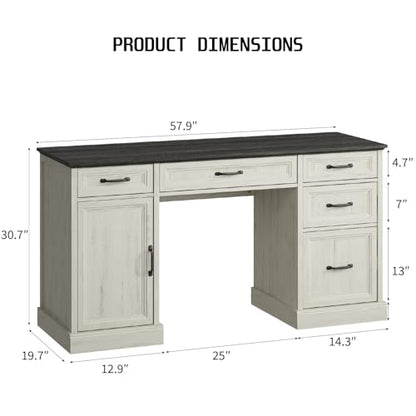 58'' Farmhouse Executive Desk with Drawers, view 3