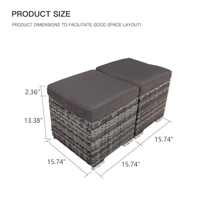 2-Piece Wicker Storage Ottomans for Outdoor Patio & Backyard, Removable Cushions, All-Weather Steel Frame, Side Table/Footrest, 200lb Capacity – Durable Furniture for Homeowners (Grey)
