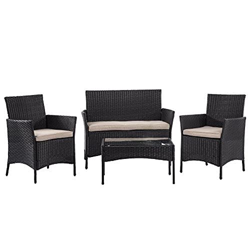 Outdoor Patio Furniture Sets 4 Pieces Patio Set Rattan Chair Wicker Sofa Conversation Set Patio Chair for Backyard Lawn Porch Poolside Balcony Garden Furniture Sets with Coffee Table