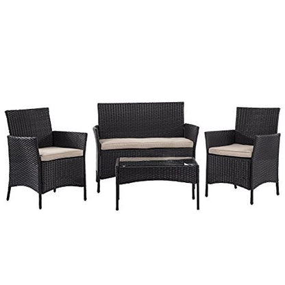Outdoor Patio Furniture Sets 4 Pieces Patio Set Rattan Chair Wicker Sofa Conversation Set Patio Chair for Backyard Lawn Porch Poolside Balcony Garden Furniture Sets with Coffee Table