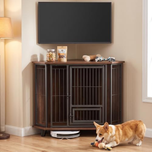 33inch Corner Dog Crate Furniture for Small Dogs with 2 Door, view 2