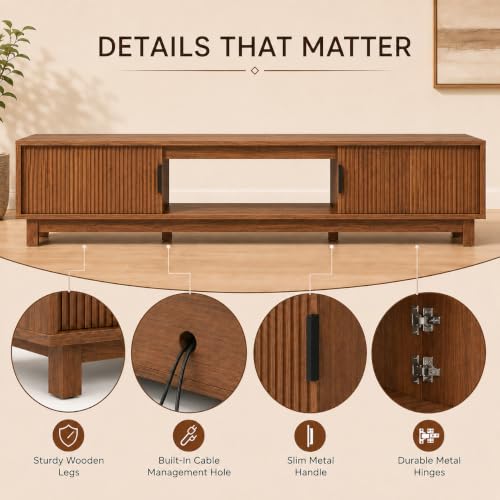 70" Mid Century TV Stand, Fluted TV Stands for Living Room, view 6