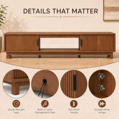 70" Mid Century TV Stand, Fluted TV Stands for Living Room, view 6