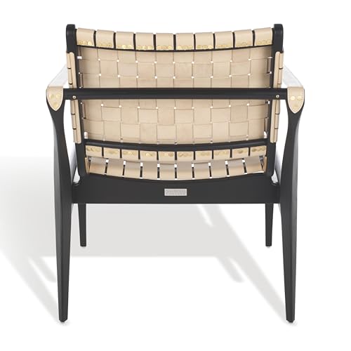SAFAVIEH Couture Collection Dilan Black Solid Wood/White Genuine Leather Safari Chair (Fully Assembled)