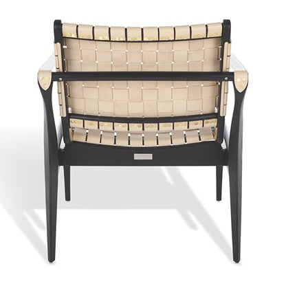 SAFAVIEH Couture Collection Dilan Black Solid Wood/White Genuine Leather Safari Chair (Fully Assembled)