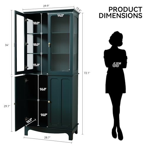 72" China Cabinet, Freestanding Kitchen Pantry with Tempered Glass Doors, view 3