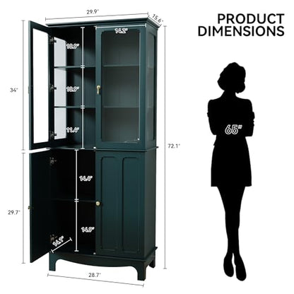 72" China Cabinet, Freestanding Kitchen Pantry with Tempered Glass Doors, view 3