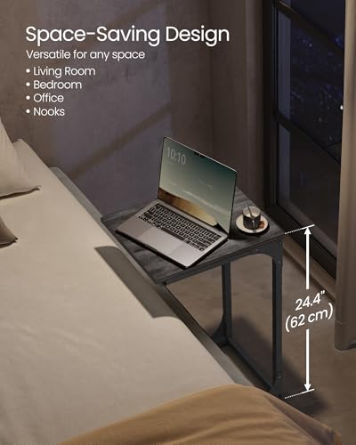 VASAGLE C-Shaped End Table, Small Side Table for Couch, Sofa Table with Metal Frame for Living Room, Bedroom, Bedside, Misty Gray and Black