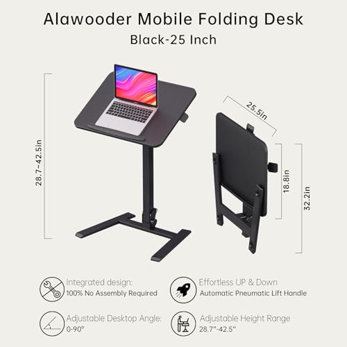 25" Mobile Folding Desk: Pneumatic Sit-Stand, No Assembly, view 4