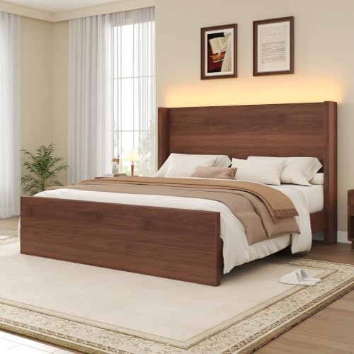 Queen Size Bed Frame with Headboard and LED Lights, view 2