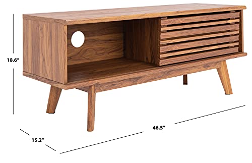 SAFAVIEH Aurelio TV Stand for up to 55" Flatscreen – Walnut Brown, 1 Sliding Door with Interior Storage and Open Shelves, Entertainment Media Console (MED9600A)