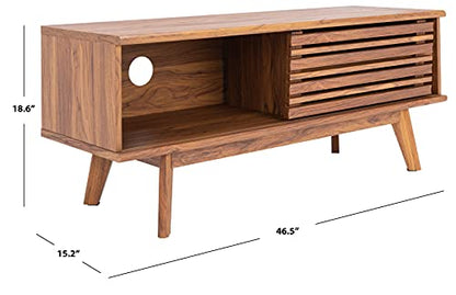 SAFAVIEH Aurelio TV Stand for up to 55" Flatscreen – Walnut Brown, 1 Sliding Door with Interior Storage and Open Shelves, Entertainment Media Console (MED9600A)
