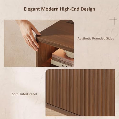 71" Fluted Sideboard Buffet Cabinet with Lights & Outlets, Walnut, view 7