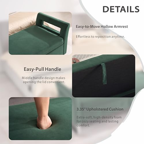 Storage Bench for Bedroom, 67.9'' End of Bed King Size Green Ottoman Upholstered Velvet Shoe Bench for Entryway, Hallway, Bedroom, Cloakroom, Window Bench, Green.