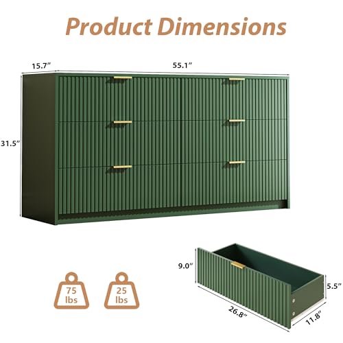 Green 6 Drawer Dresser for Bedroom, view 3