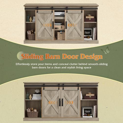 Farmhouse TV Stand for 65 Inch TV, Sliding Barn Doors, Grey Oak, view 5