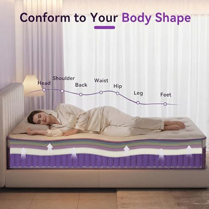 12 Inch Queen Size Hybrid Mattress in a Box, CertiPUR-US Certified Mattress with Gel Memory Foam and Pocket Springs,Pressure Relief &Medium Firm,100-Night Trial