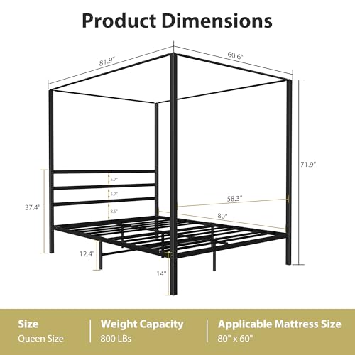 Queen Size Metal Canopy Bed Frame, view 4
