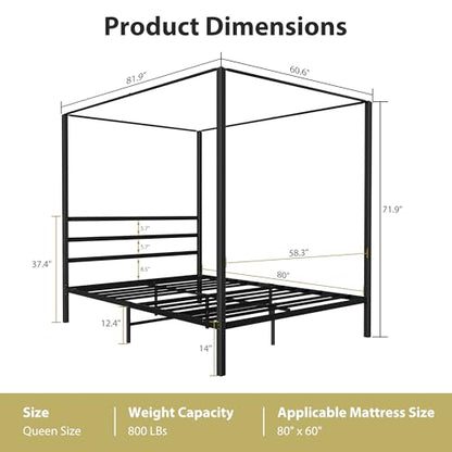 Queen Size Metal Canopy Bed Frame, view 4