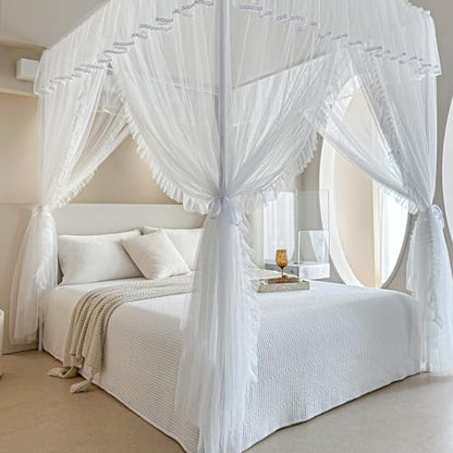 AIKASY 4 Corners Post Ruffle Princess Bed Canopy Curtain, view 5