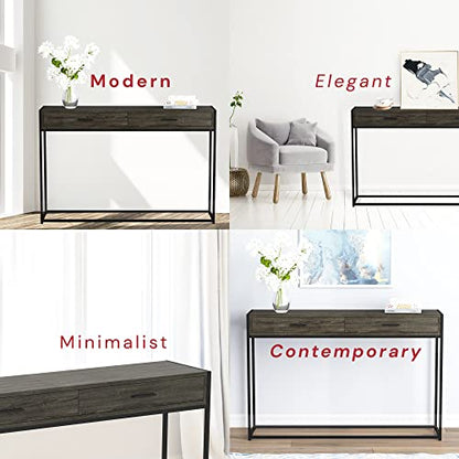 & Co. - Dark Grey Console Table with Black Metal Leg, Hallway Table with Drawers, Use As Doorway Table, Hallway Desk, or Accent Furniture for Decorating Foyer, 48 x 12 x 32 Inches