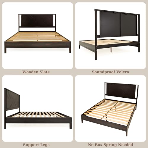 Ethan King Size Bed Frame with Diamond Headboard, Rustic Mid-Century Modern, view 7