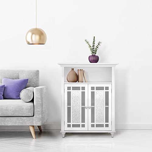 Windsor 26.5 in. x 34.02 in. 2-Door Freestanding Wooden Floor Cabinet with Adjustable Shelves for Storage Solutions in Bathrooms, Kitchens, Laundry Rooms, Home Offices, White