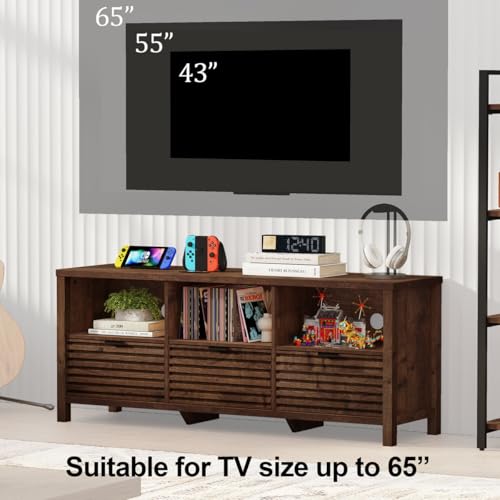 TV Stand, Mid Century Modern Media Console for 65/55/50 Inch TVs, Wood Fluted Entertainment Center with Storage for Living Room, Bedroom (Rustic Oak)