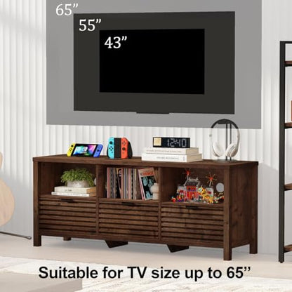 TV Stand, Mid Century Modern Media Console for 65/55/50 Inch TVs, Wood Fluted Entertainment Center with Storage for Living Room, Bedroom (Rustic Oak)