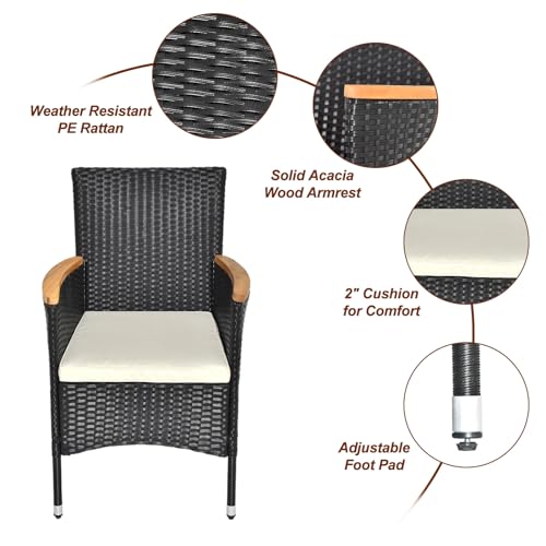 7 Pieces Patio Dining Set, Wicker Outdoor Dining Set for 6 Patio Furniture Set with Acacia Wood Table Outdoor Table and Chairs for Garden and Yard