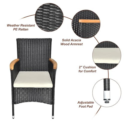 7 Pieces Patio Dining Set, Wicker Outdoor Dining Set for 6 Patio Furniture Set with Acacia Wood Table Outdoor Table and Chairs for Garden and Yard