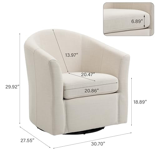 360° Swivel Barrel Accent Chair, Modern Round Arm Chair Upholstered Club Armchair, Single Sofa Seating in Fabric for Living Room, Bedroom (Beige)