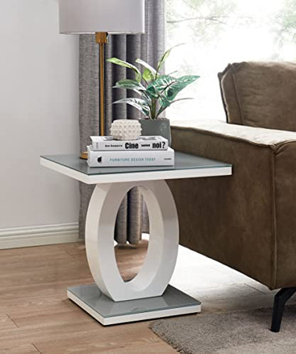 Giovani Modern Grey or Black White Halo High Gloss Glass Side End Table for Living Room (Grey)