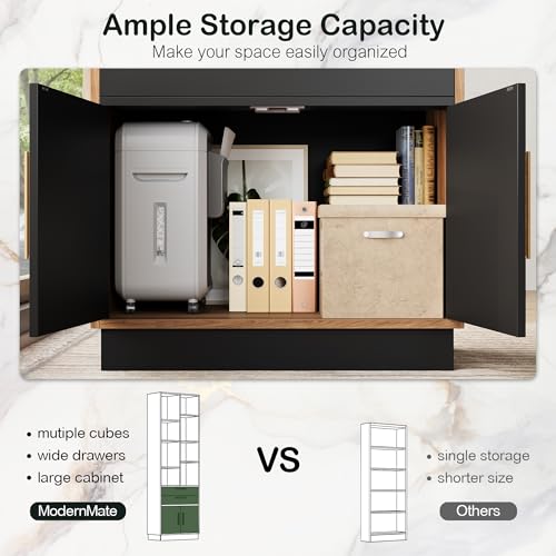 73.3" Bookcase with 2 Drawers and Doors, 8 Storage Cubes, view 7