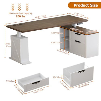 67" L Shaped Standing Desk with Drawers Electric Corner Desk White, view 3
