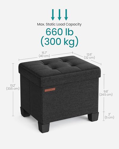 SONGMICS Storage Ottoman, Small Ottoman Foot Rest with Legs, 12.6 x 15.7 x 13.2 Inches Foot Stool, Load up to 660 lb, for Living Room, Bedroom, Dorm, Ink Black ULSF012B01