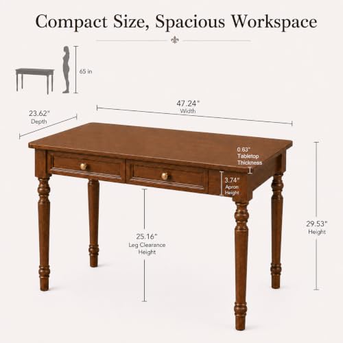 Walnut Writing Desks with Drawers, 47" French Country Style, view 3
