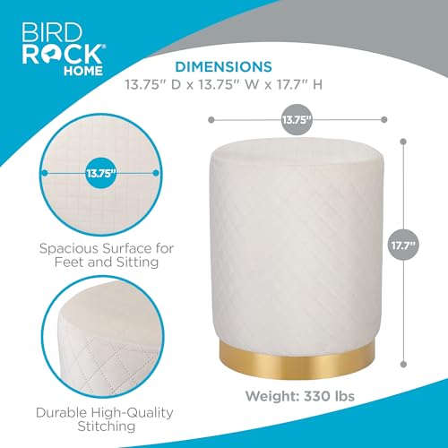 Velvet Round Ottoman Foot Stool with Lattice Design and Gold Trim - Soft, Padded Foot Rest for Living Room or Bedroom – Decorative Foot Ottoman for Chair, Rocking Chair or Couch (Cream)